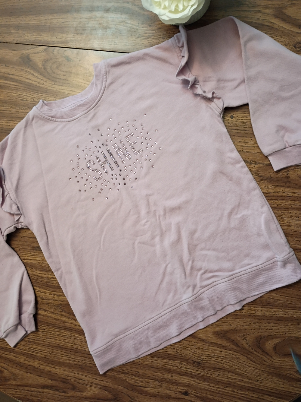 wonder nation Light Pink Rhinestone 'SHINE' Ruffle Sweatshirt